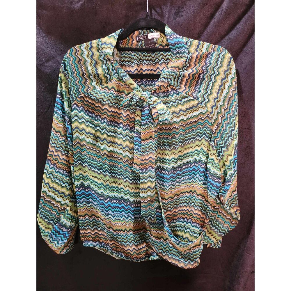Focus Life Style Green Multicolor Top Womens Size 10